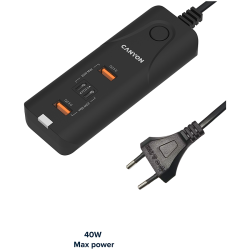 CANYON charger H-10 PD 20W QC 3.0 18W 2USB-A 2USB-C Desk Black Адаптер за Захранване