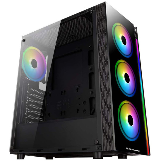Chassis Poseidon EN42272, ATX, M-ATX, Mini-ITX, USB3.0x2, USB2.0x2, Front & Left Tempered Glass, Front Rainbow LED Stripe, CY120 RGB Fansx4 (Fx3 & Rx1) Шаси