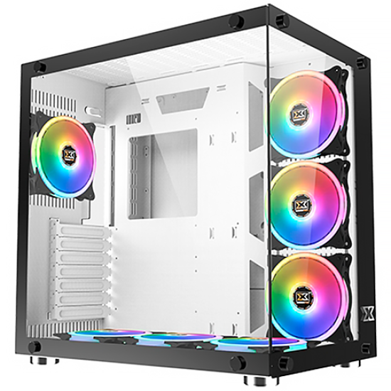 Chassis Aquarius Plus White EN43675, ATX, USB3.0x2+USB2.0x1, Front & Left Tempered Glass, 7PCS CY120 RGB Fan, Frontx3 + Bottomx3 +Rearx1, white Шаси