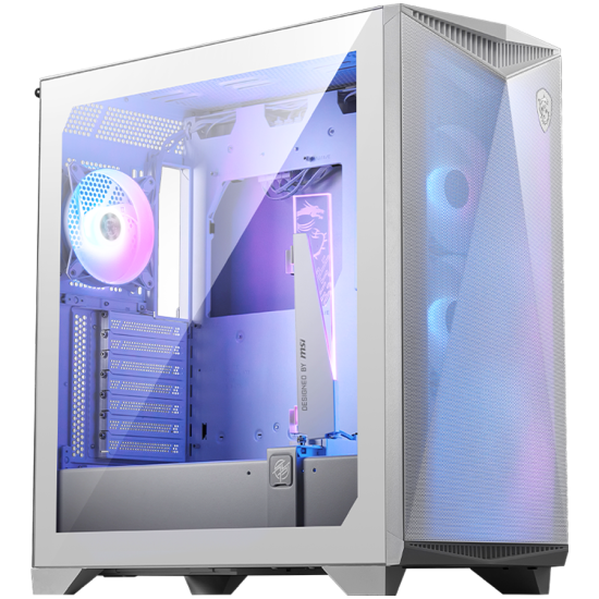MSI MPG GUNGNIR 300R AIRFLOW WHITE, Mid-Tower, E-ATX/ATX/M-ATX/ITX, 2x USB 3.2 Gen 1 Type-A, 1x USB 3.2 Gen 2x2 Type-C, 1x Audio/1x Mic, LED Switch Button, ARGB Hub, 4x 120mm ARGB Fans, 1mm Perforated Front Panel, 3mm Tempered Glass Шаси
