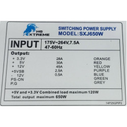 HG_XTREME POWER_SUPPLY 650W EFF_85 PFC_ACTIVE FAN_120MM