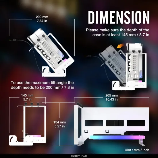 EZDIY-FAB ARGB Vertical PCIe 4.0 GPU Mount Bracket Graphic Card Holder 45° Riser Cable - White EZDIY-FAB ARGB Vertical PCIe 4.0 GPU Mount Bracket Graphic Card Holder 45° Riser Cable - White