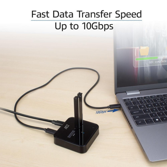 Dual SSD docking clone station, ACT M.2 NVMe/PCIe, USB-C 3.2 Gen2, 10 Gbps Dual SSD docking clone station, ACT M.2 NVMe/PCIe, USB-C 3.2 Gen2, 10 Gbps