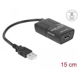 Delock USB Isolator with 5 kV Isolation, 1 x USB 1.1 type-A male (host), 1 x USB 1.1 type-A female (device, 1 x DC jack, 15cm