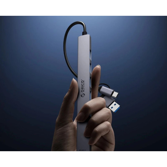 Orico хъб HUB USB-C/USB-A 7 port - USB3.0 x 1, USB2.0 x 6 - YSA2-U3-GY Orico хъб HUB USB-C/USB-A 7 port - USB3.0 x 1, USB2.0 x 6 - YSA2-U3-GY