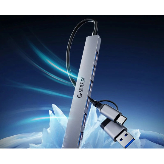 Orico хъб HUB USB-C/USB-A 7 port - USB3.0 x 1, USB2.0 x 6 - YSA2-U3-GY Orico хъб HUB USB-C/USB-A 7 port - USB3.0 x 1, USB2.0 x 6 - YSA2-U3-GY