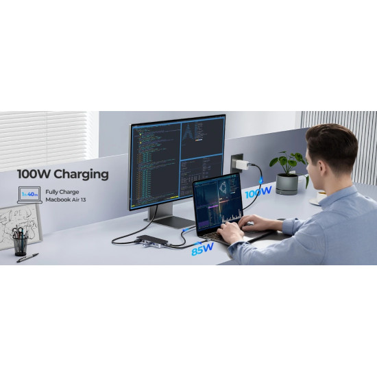 Orico докинг станция Portable Docking station M.2 SATA/NVMe - HDMI, USB3.2-A x 1, USB-C (10Gbps) x 1,USB-C (PD100W), USB2.0-A x 2, LAN - OM28PR-G2-BK Orico докинг станция Portable Docking station M.2 SATA/NVMe - HDMI, USB3.2-A x 1, USB-C (10Gbps) x 1,USB-C (PD100W), USB2.0-A x 2, LAN - OM28PR-G2-BK