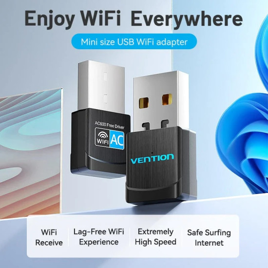 Vention безжичен адаптер WiFi USB adapter Dual Band, 650Mbps, Black - KDSB0 Vention безжичен адаптер WiFi USB adapter Dual Band, 650Mbps, Black - KDSB0