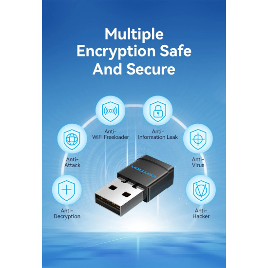 Vention безжичен адаптер WiFi USB adapter Dual Band, 650Mbps, Black - KDSB0 Vention безжичен адаптер WiFi USB adapter Dual Band, 650Mbps, Black - KDSB0