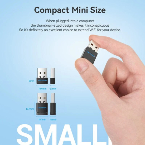 Vention безжичен адаптер WiFi USB adapter, Black - KDRB0 Vention безжичен адаптер WiFi USB adapter, Black - KDRB0