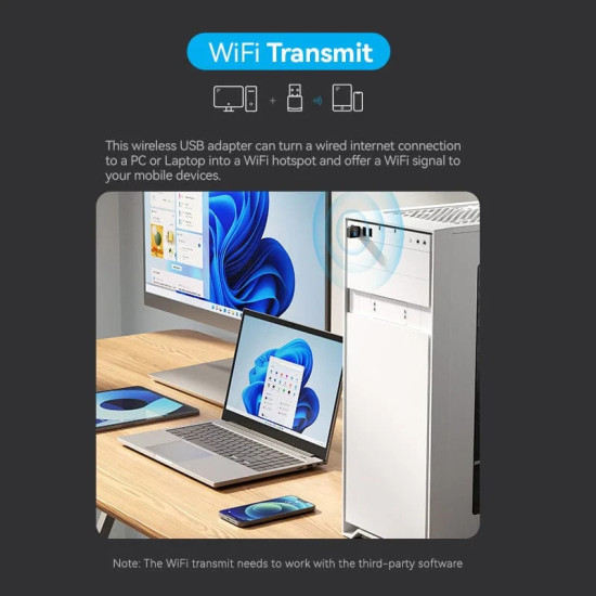 Vention безжичен адаптер WiFi USB adapter, Black - KDRB0 Vention безжичен адаптер WiFi USB adapter, Black - KDRB0