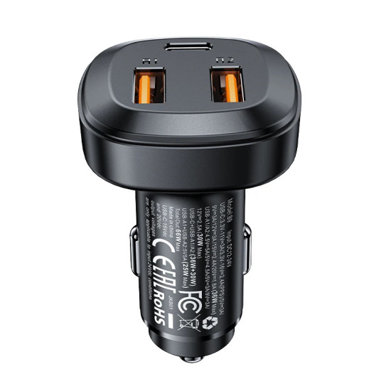 Acefast зарядно за кола Fast Charger Car PD3.0 66W - B9 - USB-C x 1, USB-A x 2, Black Acefast зарядно за кола Fast Charger Car PD3.0 66W - B9 - USB-C x 1, USB-A x 2, Black