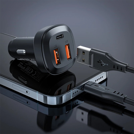 Acefast зарядно за кола Fast Charger Car PD3.0 66W - B9 - USB-C x 1, USB-A x 2, Black Acefast зарядно за кола Fast Charger Car PD3.0 66W - B9 - USB-C x 1, USB-A x 2, Black