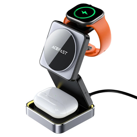 Acefast настолно устройство за безжично зареждане Desktop 3-in-1 Wireless Charging Holder - E20 Black Acefast настолно устройство за безжично зареждане Desktop 3-in-1 Wireless Charging Holder - E20 Black