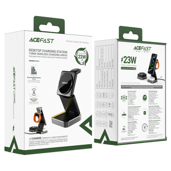 Acefast настолно устройство за безжично зареждане Desktop 3-in-1 Wireless Charging Holder - E20 Black Acefast настолно устройство за безжично зареждане Desktop 3-in-1 Wireless Charging Holder - E20 Black