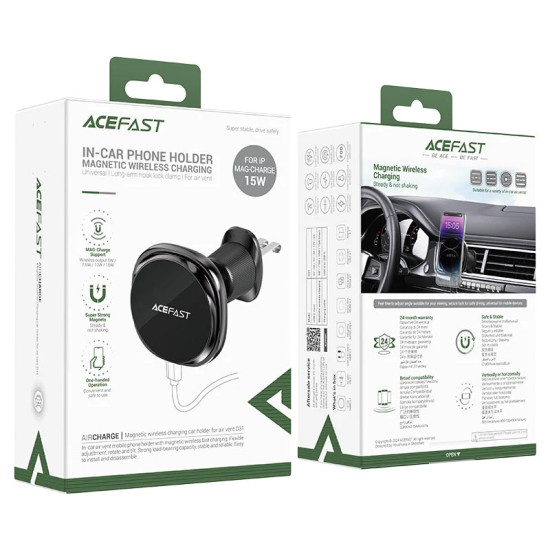 Acefast Стойка за телефон за кола Car phone holder - for Air vent, Wireless Magnetic Wireless Charging - D31 - Black Acefast Стойка за телефон за кола Car phone holder - for Air vent, Wireless Magnetic Wireless Charging - D31 - Black