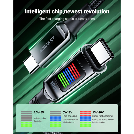 Acefast Кабел USB-C to USB-C Cable 100W 1.2m with LED display - C7-03 - Black Acefast Кабел USB-C to USB-C Cable 100W 1.2m with LED display - C7-03 - Black