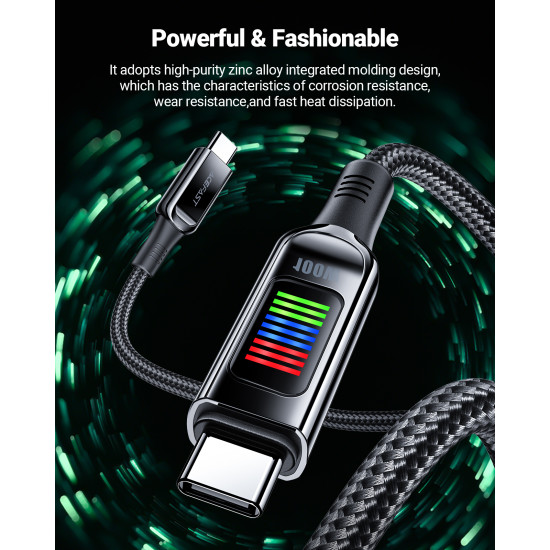 Acefast Кабел USB-C to USB-C Cable 100W 1.2m with LED display - C7-03 - Black Acefast Кабел USB-C to USB-C Cable 100W 1.2m with LED display - C7-03 - Black