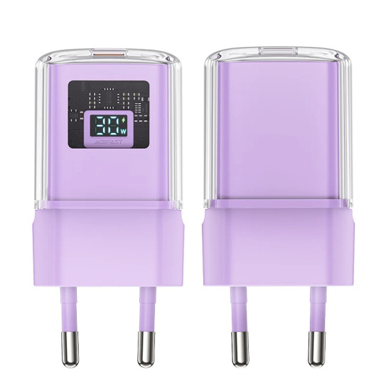 Acefast Универсално зарядно за стена Charger Wall GaN PD30W - A53 - USB-C x 1, Purple Acefast Универсално зарядно за стена Charger Wall GaN PD30W - A53 - USB-C x 1, Purple
