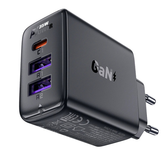 Acefast Универсално зарядно за стена Charger Wall GaN PD 35W - A57 - USB-C x 1, USB-A x 2, Black Acefast Универсално зарядно за стена Charger Wall GaN PD 35W - A57 - USB-C x 1, USB-A x 2, Black