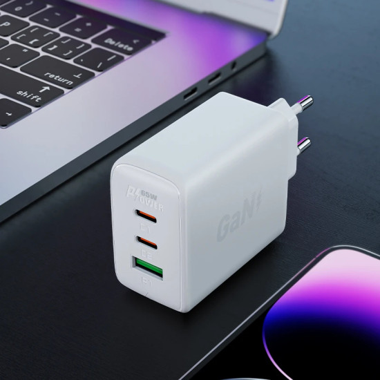 Acefast Универсално зарядно за стена Charger Wall GaN PD65W - A41 - USB-C x 2, USB-A x 1, Black Acefast Универсално зарядно за стена Charger Wall GaN PD65W - A41 - USB-C x 2, USB-A x 1, Black