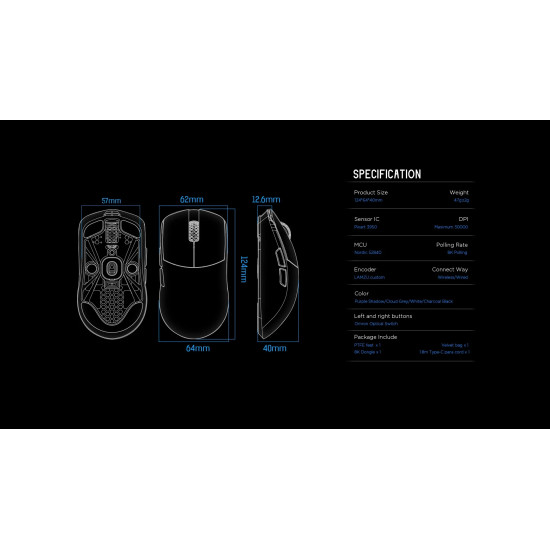 Lamzu професионална геймърска мишка MAYA X 8K - Wireless Gaming Mouse - White Lamzu професионална геймърска мишка MAYA X 8K - Wireless Gaming Mouse - White