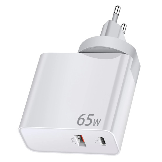 Makki Универсално зарядно за стена Charger Wall GaN - USB Type-C/A 65W White - MAKKI-GN65W1A1C Makki Универсално зарядно за стена Charger Wall GaN - USB Type-C/A 65W White - MAKKI-GN65W1A1C