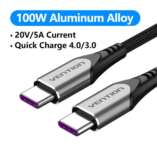 Vention Кабел USB 2.0 Type-C to Type-C - 1.0M Black 5A Fast Charge - TAEHF Vention Кабел USB 2.0 Type-C to Type-C - 1.0M Black 5A Fast Charge - TAEHF