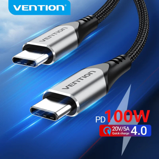 Vention Кабел USB 2.0 Type-C to Type-C - 1.0M Black 5A Fast Charge - TAEHF Vention Кабел USB 2.0 Type-C to Type-C - 1.0M Black 5A Fast Charge - TAEHF
