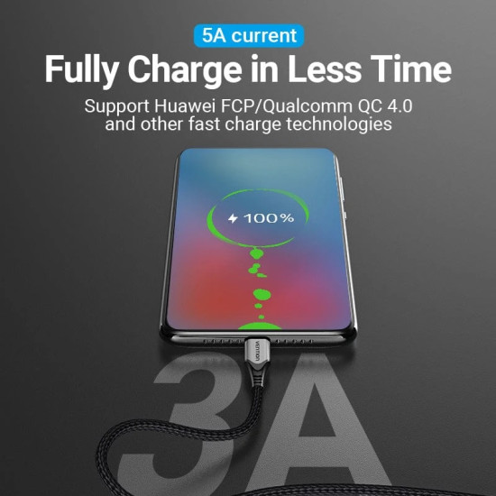 Vention Кабел USB 2.0 Type-C to Type-C - 1.0M Black 5A Fast Charge - TAEHF Vention Кабел USB 2.0 Type-C to Type-C - 1.0M Black 5A Fast Charge - TAEHF