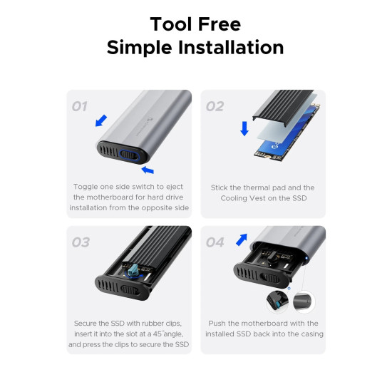 Orico външна кутия за диск Storage - Case - M.2 NVMe M-key 10 Gbps, Silicone Protective Case, USB-C/A - AXM2-G2-V1-GY Orico външна кутия за диск Storage - Case - M.2 NVMe M-key 10 Gbps, Silicone Protective Case, USB-C/A - AXM2-G2-V1-GY