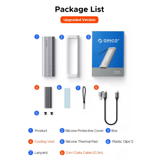 Orico външна кутия за диск Storage - Case - M.2 NVMe M-key 10 Gbps, Silicone Protective Case, USB-C/A - AXM2-G2-V1-GY Orico външна кутия за диск Storage - Case - M.2 NVMe M-key 10 Gbps, Silicone Protective Case, USB-C/A - AXM2-G2-V1-GY