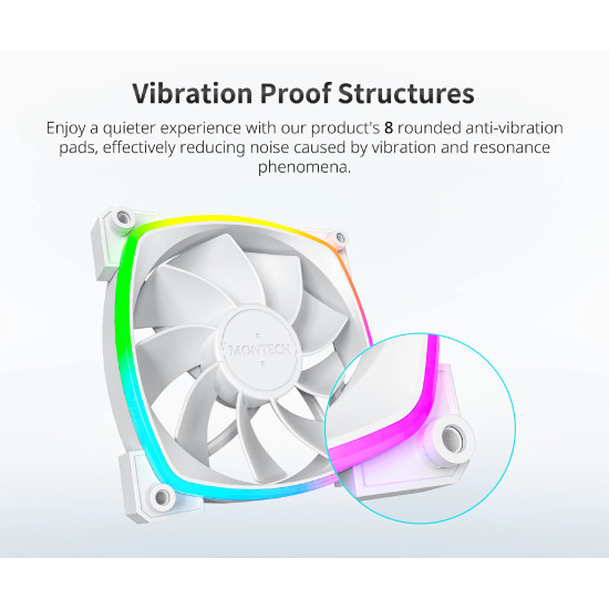 Montech вентилатор RX120 PWM, REVERSE Fan, 120mm, ARGB, White Montech вентилатор RX120 PWM, REVERSE Fan, 120mm, ARGB, White