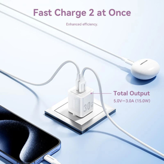 Vention зарядно за стена Charger Wall GaN - QC3.0 + Power Distribution Type-C 30W - FEQW0-EU Vention зарядно за стена Charger Wall GaN - QC3.0 + Power Distribution Type-C 30W - FEQW0-EU