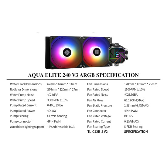 Thermalright водно охлаждане Water Cooling Aqua Elite 240 Black A-RGB V3 - LGA1851/LGA1700/AM5 Thermalright водно охлаждане Water Cooling Aqua Elite 240 Black A-RGB V3 - LGA1851/LGA1700/AM5