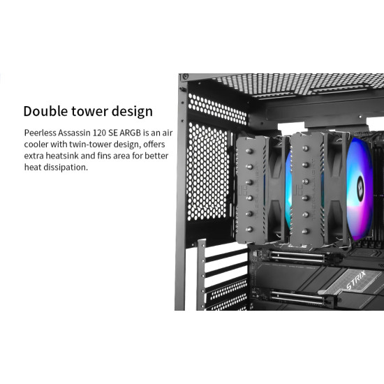 Thermalright охладител CPU Cooler Peerless Assassin 120 SE A-RGB - Dual-Tower - LGA1851/LGA1700/AM5 Thermalright охладител CPU Cooler Peerless Assassin 120 SE A-RGB - Dual-Tower - LGA1851/LGA1700/AM5