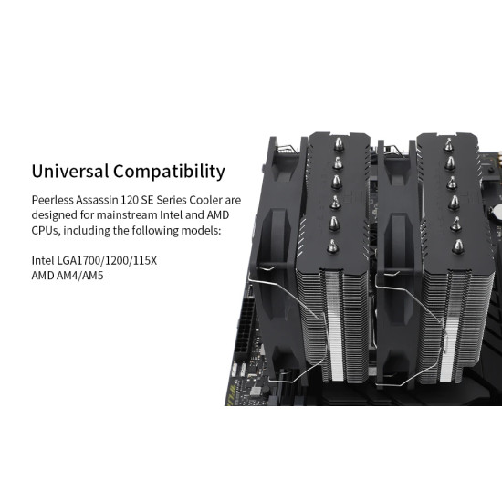 Thermalright охладител CPU Cooler Peerless Assassin 120 SE A-RGB - Dual-Tower - LGA1851/LGA1700/AM5 Thermalright охладител CPU Cooler Peerless Assassin 120 SE A-RGB - Dual-Tower - LGA1851/LGA1700/AM5