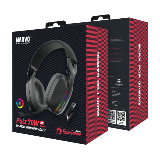 Marvo безжични геймърски слушалки Gaming Headphones Pulz 70W - Bluetooth, 2.4G - MARVO-HG9086W Marvo безжични геймърски слушалки Gaming Headphones Pulz 70W - Bluetooth, 2.4G - MARVO-HG9086W