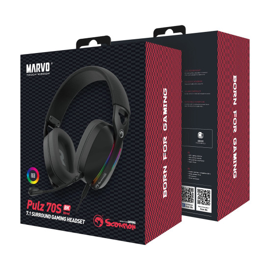 Marvo Геймърски слушалки Gaming Headphones Pulz 70S - 7.1 RGB - MARVO-HG9086-BK Marvo Геймърски слушалки Gaming Headphones Pulz 70S - 7.1 RGB - MARVO-HG9086-BK