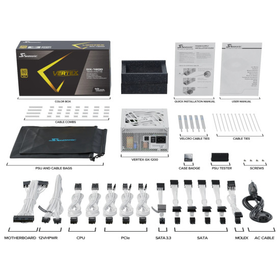 Seasonic захранване PSU ATX 3.0 1200W Gold - VERTEX GX-1200 White - 12122GXAFS-W Seasonic захранване PSU ATX 3.0 1200W Gold - VERTEX GX-1200 White - 12122GXAFS-W