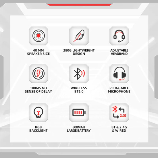 Marvo безжични геймърски слушалки Gaming Headphones Monka Echo HG9069W - Bluetooth, 2.4G Marvo безжични геймърски слушалки Gaming Headphones Monka Echo HG9069W - Bluetooth, 2.4G