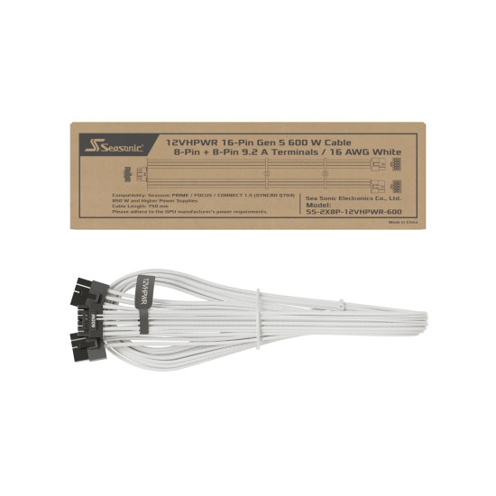 Seasonic модулен кабел Modding Cable 600W White - PCIe 5.0 12VHPWR - SS-2X8P-12VHPWR-600 Seasonic модулен кабел Modding Cable 600W White - PCIe 5.0 12VHPWR - SS-2X8P-12VHPWR-600