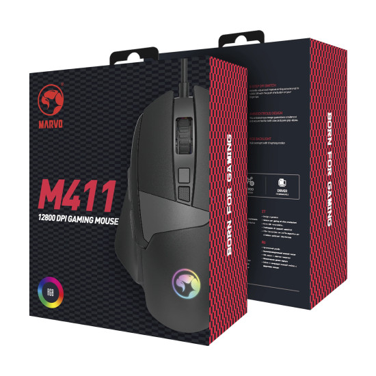 Marvo Геймърска мишка Gaming Mouse M411 RGB - 12800dpi, programmable, 1000Hz Marvo Геймърска мишка Gaming Mouse M411 RGB - 12800dpi, programmable, 1000Hz