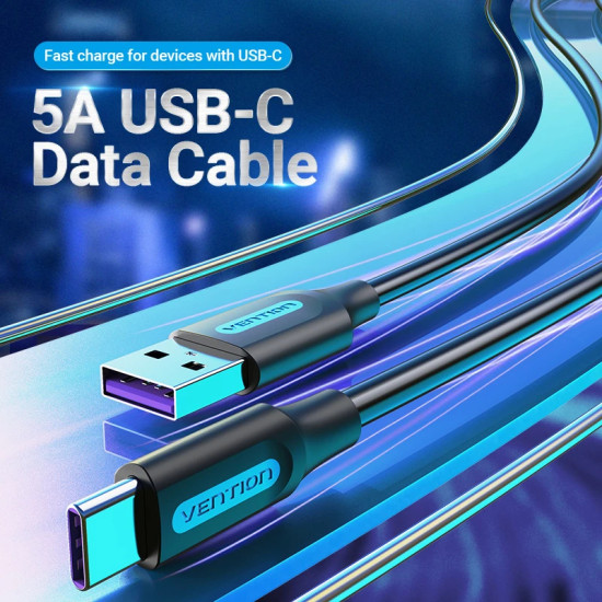 Vention Кабел USB 3.1 Type-C / USB 2.0 AM - 2.0M Black 5A Fast Charge - CORBH Vention Кабел USB 3.1 Type-C / USB 2.0 AM - 2.0M Black 5A Fast Charge - CORBH