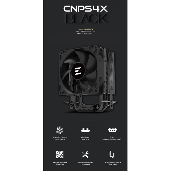 Zalman охладител за процесор CPU Cooler CNPS4X BLACK - LGA1700/AM5 Zalman охладител за процесор CPU Cooler CNPS4X BLACK - LGA1700/AM5