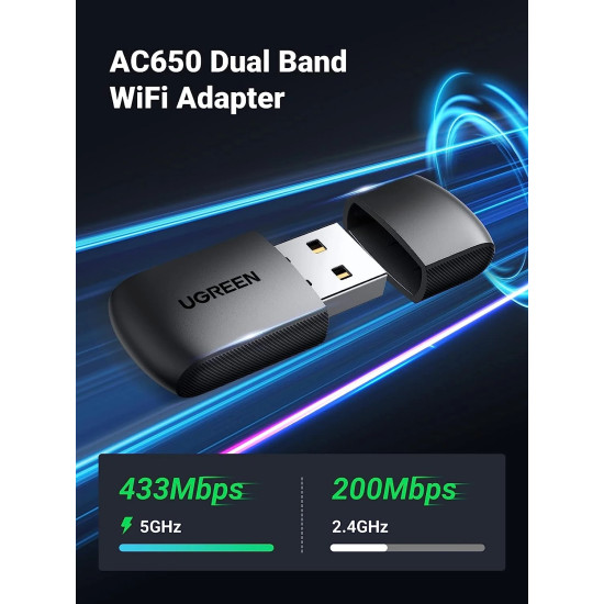 Ugreen безжичен адаптер Wireless USB adapter AC650 433Mbps CM448 - 20204 Ugreen безжичен адаптер Wireless USB adapter AC650 433Mbps CM448 - 20204