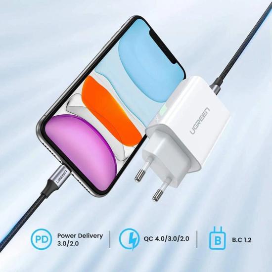 Ugreen бързо зарядно Fast Charger Wall - QC, PD3.0 Type-C, 20W CD137 White - 60450 Ugreen бързо зарядно Fast Charger Wall - QC, PD3.0 Type-C, 20W CD137 White - 60450