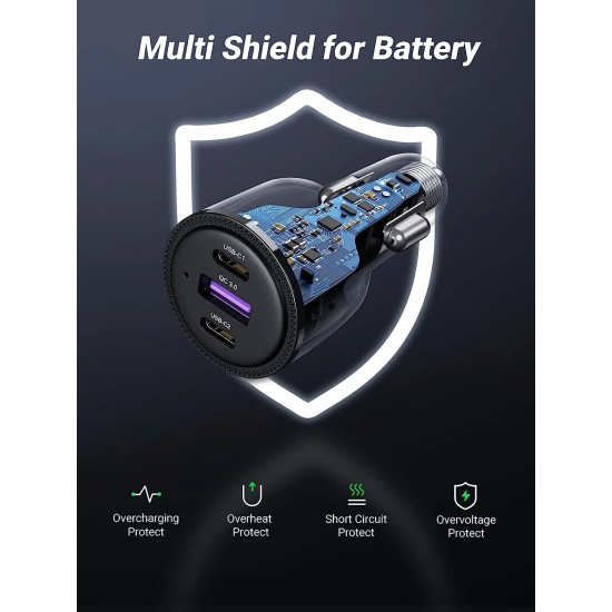 Ugreen зарядно за кола Fast Charger Car - 2 x Type-C, 1 x USB-A QC3.0, Power Distribution 69W CD239 - 20467 Ugreen зарядно за кола Fast Charger Car - 2 x Type-C, 1 x USB-A QC3.0, Power Distribution 69W CD239 - 20467