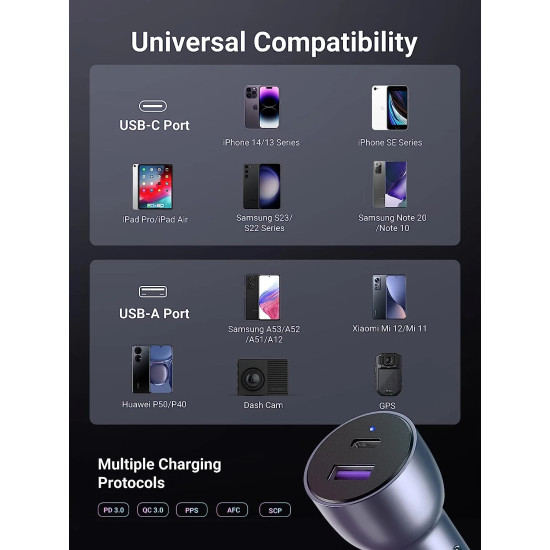 Ugreen зарядно за кола Fast Charger Car - Type-C + USB QC3.0, Power Distribution 52.5W CD213 - 60980 Ugreen зарядно за кола Fast Charger Car - Type-C + USB QC3.0, Power Distribution 52.5W CD213 - 60980