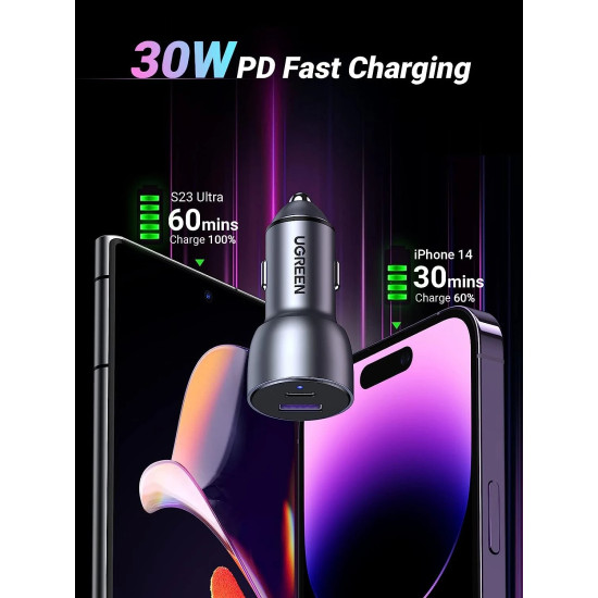 Ugreen зарядно за кола Fast Charger Car - Type-C + USB QC3.0, Power Distribution 52.5W CD213 - 60980 Ugreen зарядно за кола Fast Charger Car - Type-C + USB QC3.0, Power Distribution 52.5W CD213 - 60980